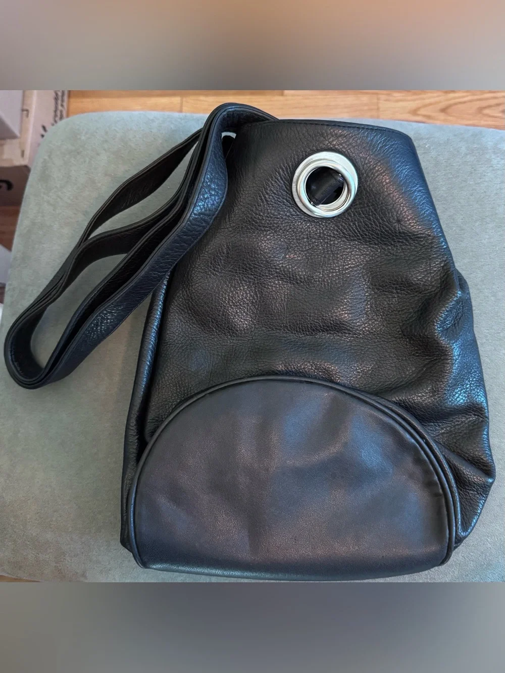 G.H. Bass & Co. Black Leather Shoulder - Backpack Bag with Silver Accent